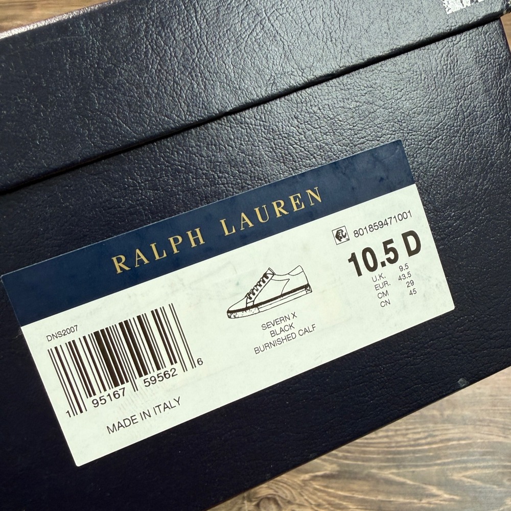 Ralph Lauren Mens Size 10.5 D Severn X Sneaker Black Burnished Calf Italy New - Picture 7 of 7